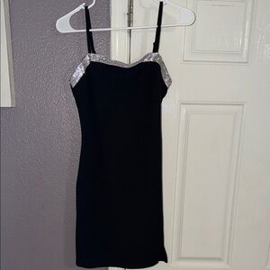 Sparkle-Trim Black Mini Dress